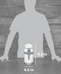 Adventure To Go Food Jar And Spork 36 Oz Vacuum Insulated Food Container with size dimensions shown in front of silhouette.