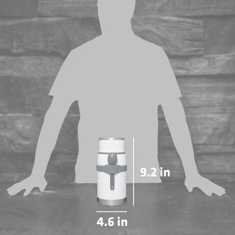 Adventure To Go Food Jar And Spork 36 Oz Vacuum Insulated Food Container with size dimensions shown in front of silhouette.
