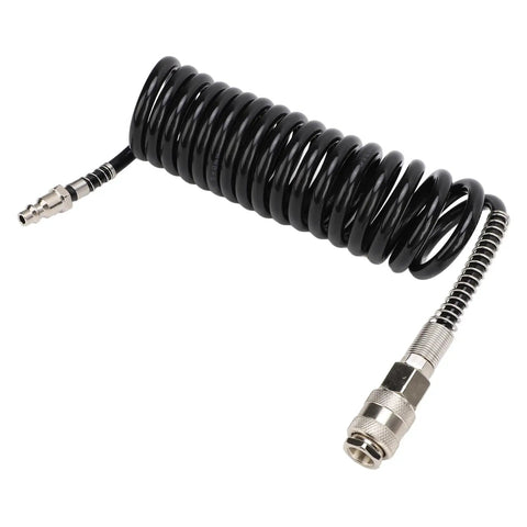 Hardcore Heavy Duty Coiled Air Hose 3 Meter Long Reinforced Premium Rubber Steel Build Resists Kinks Oils And Grease For Garage Shop Pneumatic Auto Repair Tasks Easy Flexibility Super Awesome For Mechanics And DIY Projects coiled hose with metal fittings