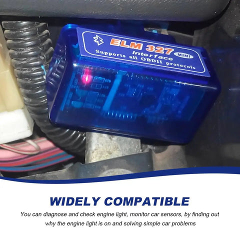 ELM327 Mini interface in use in car, part of 2 Pack Dope ELM327 OBD2 Bluetooth Car Diagnostic Scanner Pro Mini Wireless Engine Fault Code Reader Reads And Clears Codes And Live Data For Most OBD2 Vehicles
