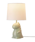 Tommy Dinosaur 16 Inch Ceramic Table Lamp In Green With White Cotton Shade on kids nightstand.