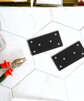 Heavy Duty Stainless Steel Mending Plates, Flat Metal Brackets For Quick Cabinet Fixing And Wood Repair, showing two brackets with pre-drilled holes.