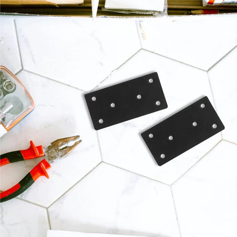 Heavy Duty Stainless Steel Mending Plates, Flat Metal Brackets For Quick Cabinet Fixing And Wood Repair, showing two brackets with pre-drilled holes.