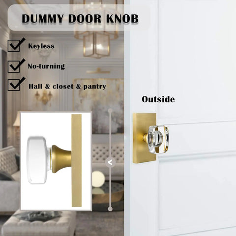 Dope Glass Crystal Dummy Door Knob Set For Interior Doors Hall Closet Non Turning Single Side Inactive 4 Pack Satin Brass Finish