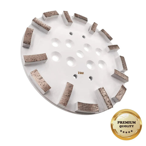 10 Inch Concrete Diamond Grinding Head Disc Plate With 25 Grit Curved Rectangle Segments For Fast Grinding Of Concrete, Stone And Terrazzo Floors, Soft Bond 16 Segments, Universal Four Bolt Pattern Fits Most Grinders