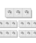 EU Standard Triple Wall Power Outlets 16A Electrical Sockets Five Pack in white with three sockets each for home wiring projects.
