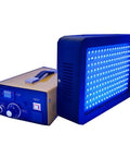 Pro Grade 1500W UV Resin Curing Light With Smooth Stepless Dimming And Hella Fast Shadowless 365Nm 395Nm Rays, view showing blue LED panel and control unit.