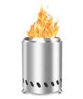 Smokeless Tabletop Fire Pit With Portable Pellet Stove, silver finish, flames visible, compact design