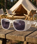 Top Shelf Photochromic Safety Glasses Featuring Fast Adapting Lenses Beefy Side Shields Ansi Z87 Approved workbench setting.