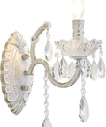1 Light Distressed White Crystal Wall Sconce With Candle Style Vintage Farmhouse Vibe, French Country Crystal Drops