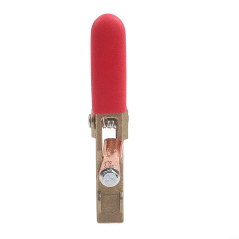 Heavy Duty 260A Brass Welding Ground Clamp With Wide 40mm Jaw For Stable Conduction And Secure Grip On Argon Or Gas Shielded Welding Tasks, featuring red rubber handle.