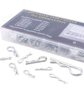Heavy Duty Zinc Plated Hair Pin Cotter Pin And Hitch Pin Assortment Kit 150 Pieces In Six Sizes Clear Storage Box