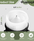 Brushless AC Heater Blower Motor for Toyota Sequoia 2008 to 2022 and Sienna 2011 to 2020 Direct Replacement HVAC Fan Assembly Fits 700298 in white plastic showing product dimensions.
