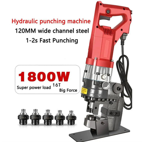 Rock Solid Hydraulic Hole Puncher 1800W Electric Metal Tube Cutter With Five Quick Change Dies For Iron Copper Aluminum Plate And Channel Steel Lightning Fast Punching No Sweat Adjustment Pro Tool