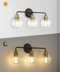 3 Light Vanity Light For Bathroom Over Mirror In Matte Black And Antique Brass With Clear Glass Shades Industrial Farmhouse Style Fixture For Modern Bathrooms Super Slick