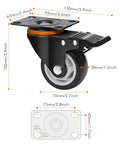 Heavy Duty 3-Inch Locking Swivel Caster With Brake, Ball Bearing Mount, Polyurethane Wheel, Measurements, Steel Frame, Side View