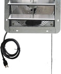 12 Inch Wall Mounted Shutter Exhaust Vent Fan With Thermostat showing silver finish, cord, and chain pull for ventilation control.