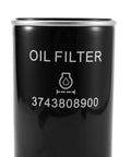 Oil Filter Cartridge 37438-08900 3743808900 Compatible With Airman Air Compressor, close view of label on black canister.