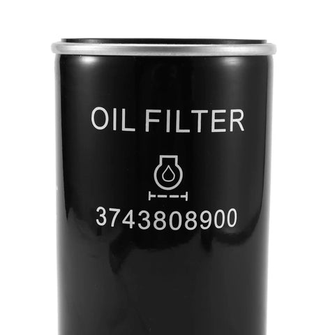 Oil Filter Cartridge 37438-08900 3743808900 Compatible With Airman Air Compressor, close view of label on black canister.