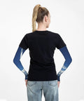 Back view of person wearing moisture wicking ice silk arm sleeves for outdoor sailing and yacht trips, style with thumb hole