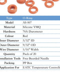 Red silicone O-rings, 5/32 in ID, 9/32 in OD, 1/16 in cross-section; pack of 20 for EATC controller