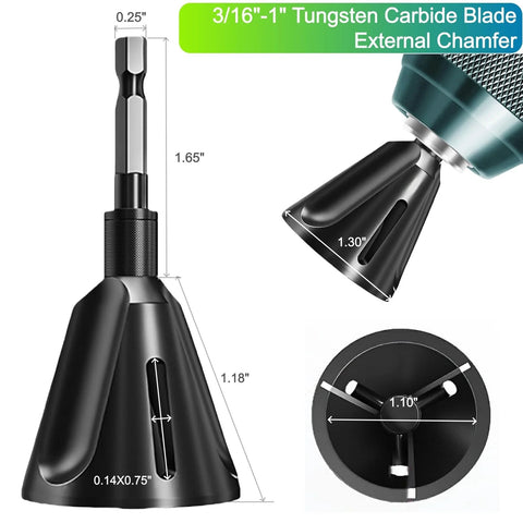 SIFFOI 2-pack tungsten carbide external chamfer deburring set with quick-release 1/4 in hex shank, black tool