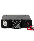 Back view of Dual Band 50W Mobile Radio For Your Vehicle VHF UHF Transceiver With Cable Built In Cross Band Repeater Full Duplex 800 Channel Capacity Amateur Ready Easy Install Rugged Ham Radio showing cooling fan and ports.