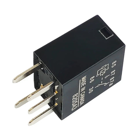 Close-up of G8V-1C7T-R-DC12 12V 35A 5-Pin Marine Relay with shielded casing for boat electrical systems, showing pins and labeling.