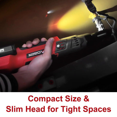 Cordless Ratchet Wrench Kit With 74 Ft Lbs Torque Brushless Motor being used in tight space with integrated light