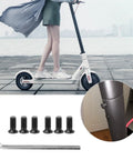 Woman riding M365 scooter with 10 Piece Hex Precision Screwdriver Kit for maintenance and fastening shown below.