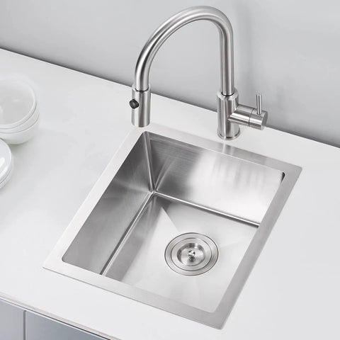 Undermount Bar Sink 13 By 15 Inch Single Bowl For Prep Kitchen, Handmade 18 Gauge T304 Stainless Steel With Strainer installed in kitchen