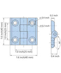 Diagram of Black Zinc Alloy Cabinet Hinges 1.6 Inch Surface Mount 2 Pack Heavy Duty Hardware For Kitchen And Furniture Doors Durable Matte Finish Easy Install With Predrilled Holes Upgrade Your Home Look showing dimensions and details