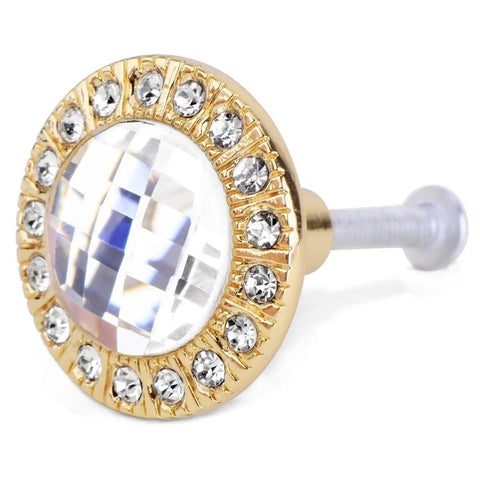 Glam Golden Rhinestone Cabinet Knobs Set For Kitchen Pulls And Dresser Drawers Tough Zinc Alloy Assembly close-up view with crystal detail.