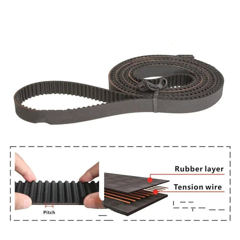 Top Notch 2GT Toothed Drive Timing Belt Range From 66mm To 170mm With 4mm Width, showing rubber layer and tension wire details.