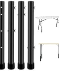 Heavy Duty Folding Table Leg Extenders Pack Of Four, black steel riser plates with adjustable height for wobbly tables.