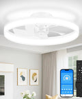 Low Profile 20 Inch Ceiling Fan With Lights And Remote, Smart Dimmable Led Fandelier Flush Mount For Bedroom, view with remote and app control.