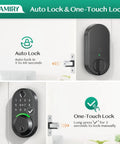 Slick Smart Deadbolt Lock With Keypad And Ai Fingerprint Scanner For Keyless Entry Door featuring auto lock and one-touch lock display.