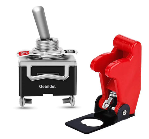Universal Rocker Toggle Switch With Waterproof Cap 2 Pin SPST On Off Switch Rugged Metal Lever 10A 12V DC And 6A 24V DC For Cars Trucks Boats Pack Of Four, red cap shown