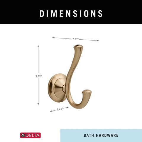 Dimensions of Double Towel Hook In Champagne Bronze For Bathroom Or Kitchen No Fuss Easy Mount Rust Resistant Finish