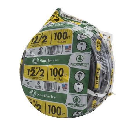 12 2 UF B Wire With Ground Direct Burial Outdoor Electrical Wire 100 Ft Gray Solid Copper For Outdoor Lighting Pumps Sheds Underground Installations 600V Rated Weatherproof Cable