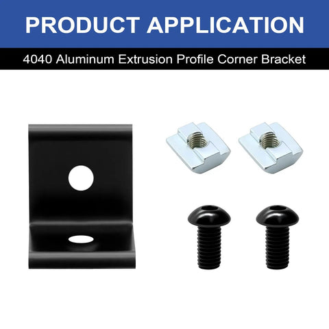 12 Pack 4040 Corner Bracket Connector For 40x40 Aluminum Extrusion Profiles, 90 Degree Black Angle Brackets With 24 T Nuts And Screws Plus Wrench For Easy DIY Frame Build