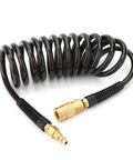 Reinforced Polyurethane Recoil Air Hose With Bend Restrictor One Quarter Inch By Ten Feet Black Lightweight And Tangle Free