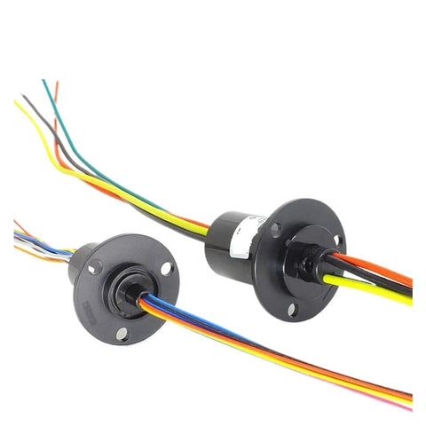 Pro Grade High Power Slip Ring Kit For Rotary Unions 12.5mm 22mm 30mm OD With 5A 10A 30A High Current Options 2 3 4 6 8 12 Channel Electrical Slipring System For Robotics Cameras And Industrial Gear, black flange mount units with wires