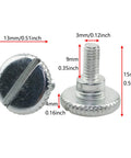 No Sweat Two Pack Sewing Machine Presser Foot Screws And Thumb Bolts M3x15mm in stainless steel with 13mm round nuts.