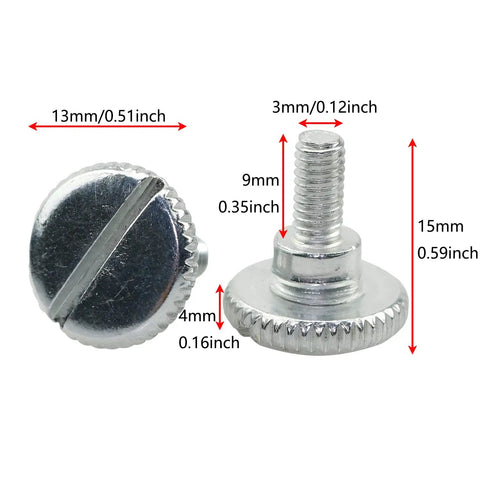 No Sweat Two Pack Sewing Machine Presser Foot Screws And Thumb Bolts M3x15mm in stainless steel with 13mm round nuts.