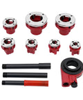 All In One Pipe Threading Kit With Seven Die Heads And Ratchet For PVC Galvanized Iron Plastic And PPR Pipes From Three Eighths Inch To Two Inches In Red Finish