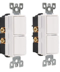 Two Pack Duplex Rocker Decorator Switch For Fan And Light Control 15 Amp 120 Volt Double Light Switch Space Saver Dual Switch UL Listed White Finish Easy Install, white rocker switches