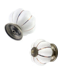 Fresh Crisp White Matte Ceramic Drawer Pulls Rocking A Sweet Pumpkin Shape crafted with gold accents for kitchen cabinets.