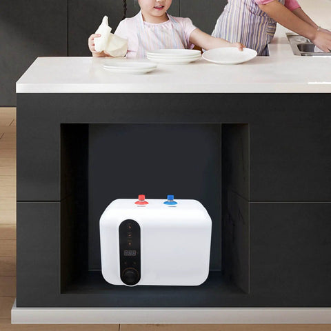 10 Liter Electric Hot Water Heater Delivering Kickin Heat With 1.5 Kilowatts Of Instant Warmth, compact under sink installation.