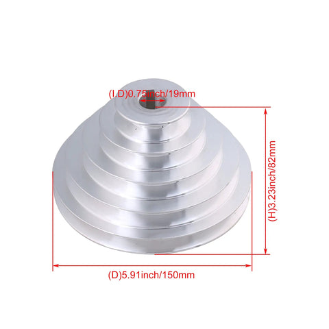 Aluminum 19mm Bore A-Type V-Shaped Pagoda Pulley with 5 Slots, 5-Step Design for V-Belt/Timing Belt, Diameter 54-150mm, Belt Width 12.7mm